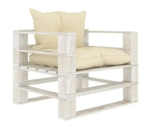 Dārza Palešu Dīvāns Ar Krēmkrāsas Matračiem, Koks Vidaxl
