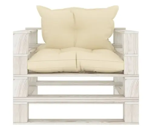 Dārza Palešu Dīvāns Ar Krēmkrāsas Matračiem, Koks Vidaxl