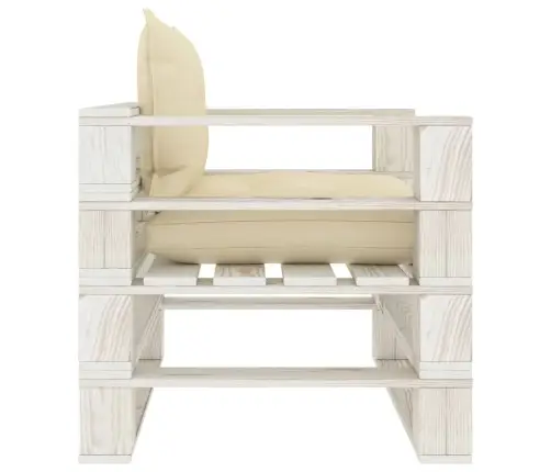 Dārza Palešu Dīvāns Ar Krēmkrāsas Matračiem, Koks Vidaxl