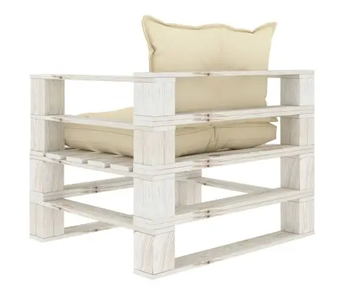 Dārza Palešu Dīvāns Ar Krēmkrāsas Matračiem, Koks Vidaxl