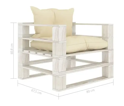 Dārza Palešu Dīvāns Ar Krēmkrāsas Matračiem, Koks Vidaxl
