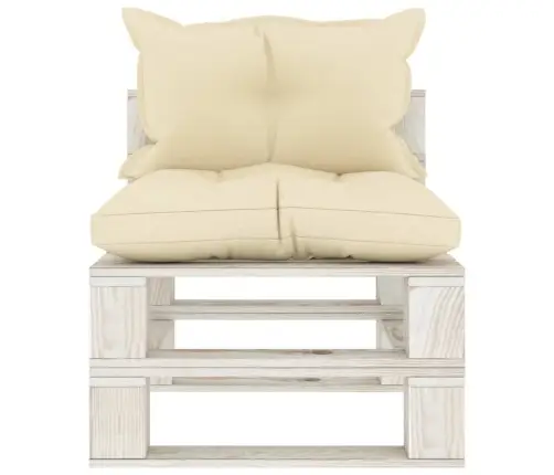 Vidējais Dārza Palešu Dīvāns Ar Krēmkrāsas Matračiem, Koks Vidaxl