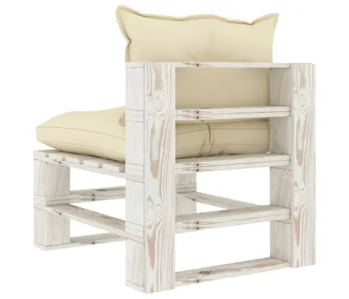 Vidējais Dārza Palešu Dīvāns Ar Krēmkrāsas Matračiem, Koks Vidaxl