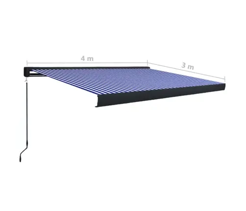 Markīze Ar Kaseti, Manuāla, 400X300 Cm, Zila Ar Baltu Vidaxl