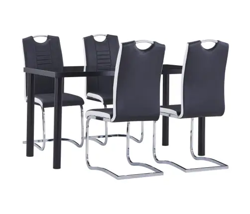 Virtuves Galds Un 4 Krēsli, Melna Mākslīgā Āda Vidaxl