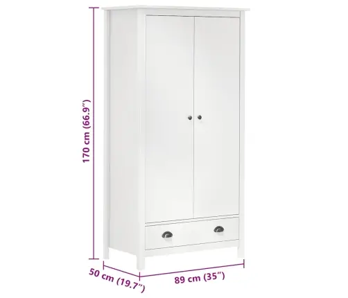 Skapis Hill, 2 Durvis, Balts, 89X50X170 Cm, Priedes Masīvkoks Vidaxl