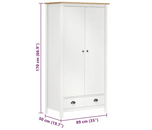 Drabužių Spinta Hill, Balta, 89X50X170cm Pušis, 2 Durų