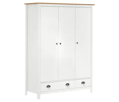 Skapis Hill, 3 Durvis, Balts, 127X50X170 Cm, Priedes Masīvkoks Vidaxl