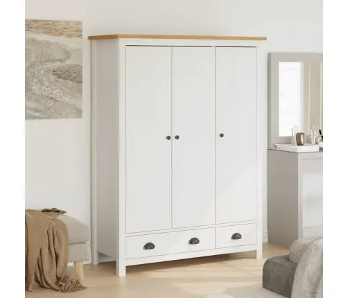 Skapis Hill, 3 Durvis, Balts, 127X50X170 Cm, Priedes Masīvkoks Vidaxl