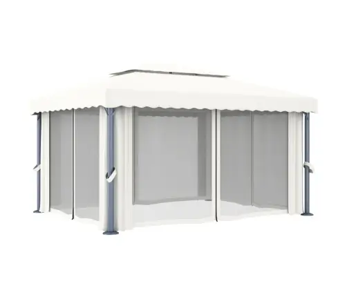 Dārza Nojume Ar Aizkariem, 4X3 M, Krēmbalta, Alumīnijs Vidaxl