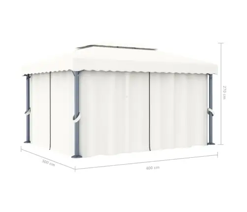 Dārza Nojume Ar Aizkariem, 4X3 M, Krēmbalta, Alumīnijs Vidaxl