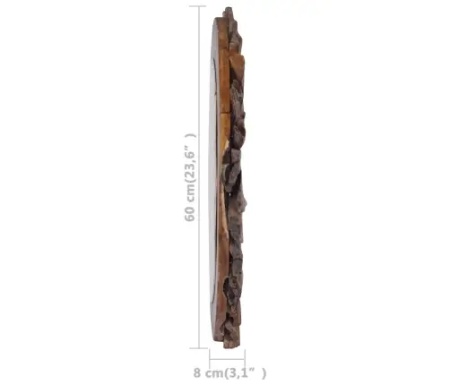 Sienas Spogulis, 60 Cm, Apaļš, Tīkkoks Vidaxl