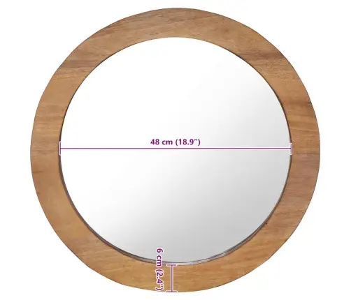 Sienas Spogulis, 60 Cm, Apaļš, Tīkkoks Vidaxl