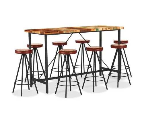 9-Daļīgs Bāra Mēbeļu Komplekts, Koks, Dabīga Āda, Audums Vidaxl