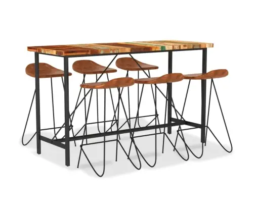 7-Osaline Baarimööbli Komplekt, Taastatud Puit Ja Ehtne Nahk