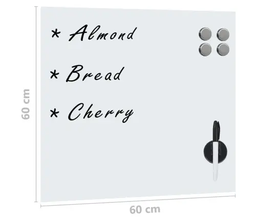 Magnētiskā Tāfele, Stiprināma Pie Sienas, Stikls, 60X60 Cm Vidaxl