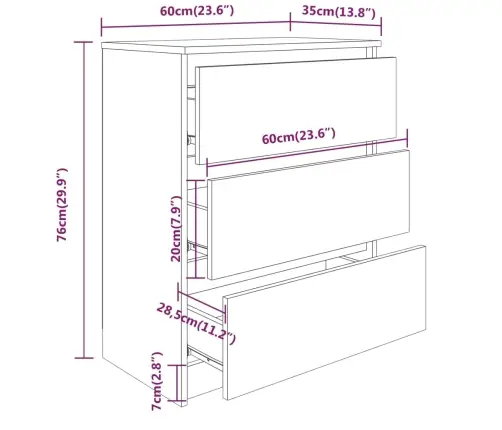 Šoninė Spintelė, Betono Pilkos Spalvos, 60X35X76cm Mediena