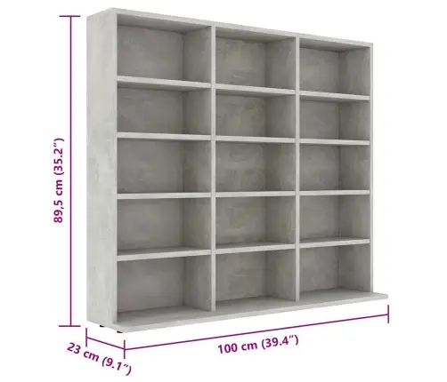 Cd Plaukts, Betonpelēks, 100X23X89,5 Cm, Inženierijas Koks Vidaxl