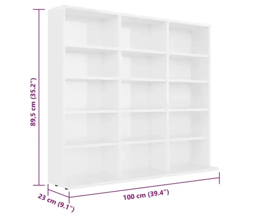 Cd Plaukts, Spīdīgi Balts, 100X23X89,5 Cm, Inženierijas Koks Vidaxl