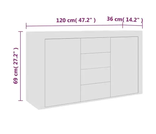 Kumode, Balta, 120X36X69 Cm, Inženierijas Koks Vidaxl