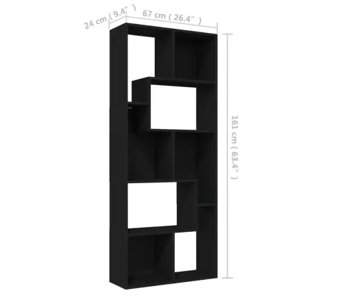 Spintelė Knygoms, Juodos Spalvos, 67X24X161cm Apdirbta Mediena