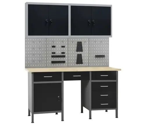 Darba Galds Ar Četriem Sienas Paneļiem Un Diviem Skapīšiem Vidaxl