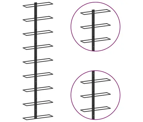 Sienas Vīna Pudeļu Plaukts 9 Pudelēm, Melna Dzelzs Vidaxl