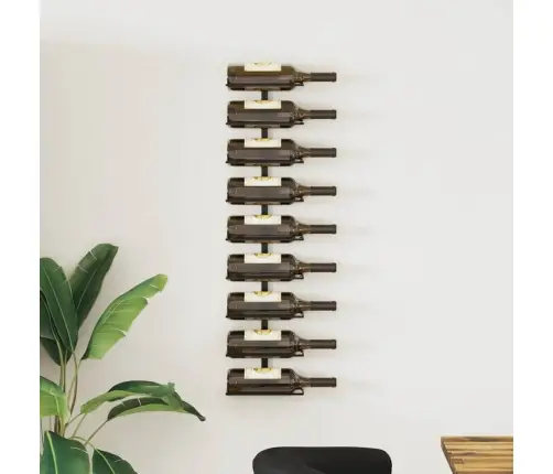 Sienas Vīna Pudeļu Plaukts 9 Pudelēm, Melna Dzelzs Vidaxl