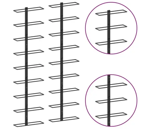 Seinale Kinnitatavad Veiniriiulid 18 Pudelile, 2 Tk, Must Raud