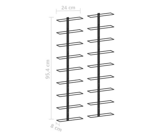 Seinale Kinnitatavad Veiniriiulid 18 Pudelile, 2 Tk, Must Raud