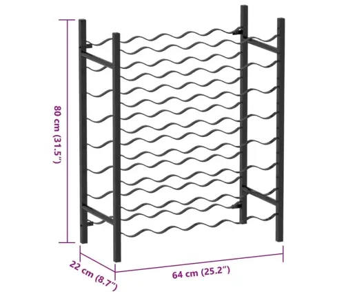 Stovas Vynui Skirtas 48 Buteliams, Juodos Spalvos, Metalas