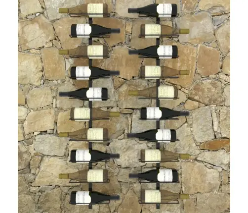 Seinale Kinnitatavad Veiniriiulid 20 Pudelile, 2 Tk, Must Metall