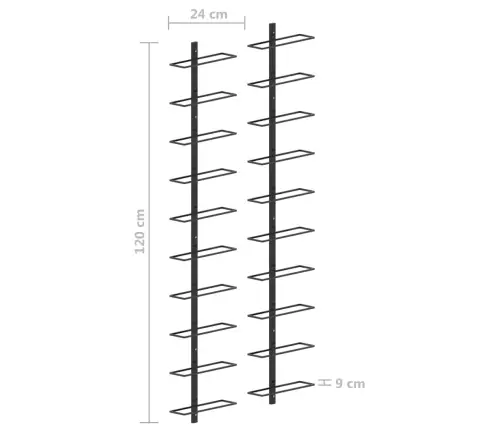 Seinale Kinnitatavad Veiniriiulid 20 Pudelile, 2 Tk, Must Metall