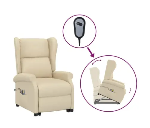 Atsistojantis Masažinis Krėslas, Kreminės Spalvos, Audinys