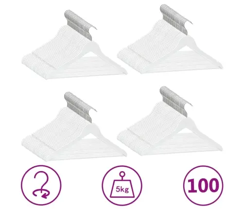 Drēbju Pakaramie, 100 Gab., Balti, Neslīdošs Cietkoks Vidaxl