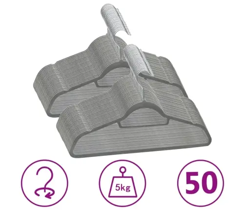 Drēbju Pakaramie, 50 Gab., Neslīdošs Samts, Pelēki Vidaxl