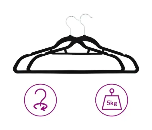 Pakabų Rinkinys, 50Vnt., Juodos Spalvos, Neslystantis Aksomas