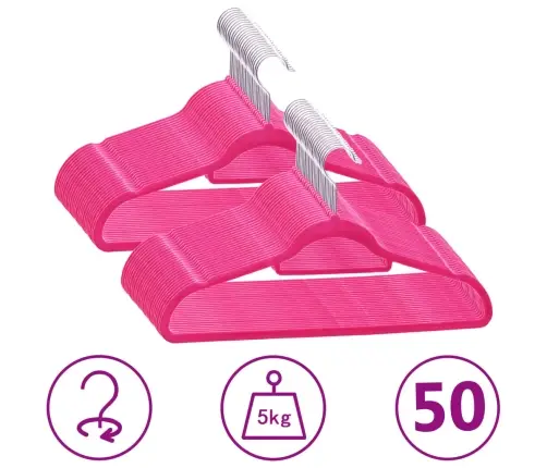 Drēbju Pakaramie, 50 Gab., Neslīdošs Samts, Rozā Vidaxl