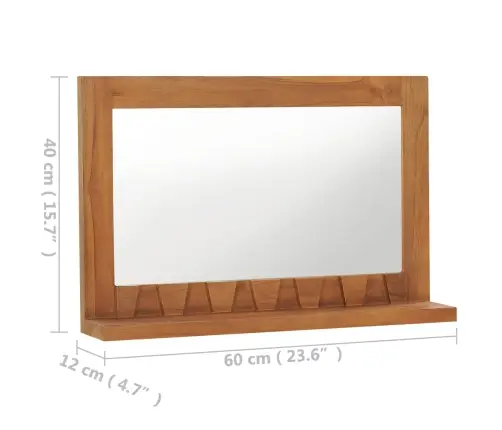 Sieninis Veidrodis Su Lentyna, 60X12X40cm Tikmedžio Masyvas