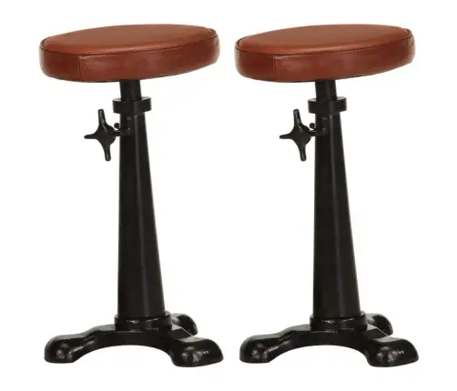 Bāra Krēsli, 2 Gab., Brūna Dabīgā Āda, Čuguns Vidaxl