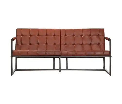 Trivietė Sofa, Rudos Spalvos, Tikra Ožkos Oda