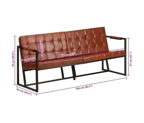 Trivietė Sofa, Rudos Spalvos, Tikra Ožkos Oda