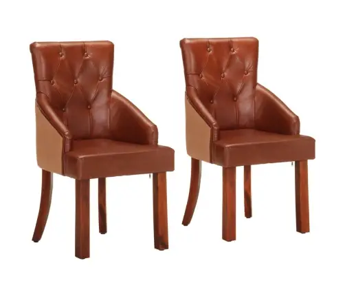 Valgomojo Kėdės, 2Vnt., Rudos Spalvos, Tikra Ožkos Oda