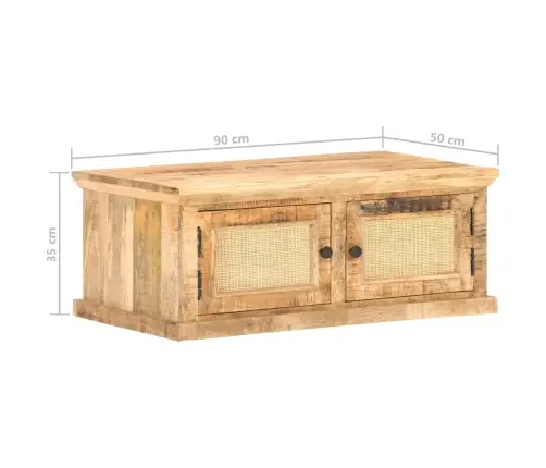 Kavos Staliukas, 90X50X35cm Mango Medienos Masyvas Ir Nendrės