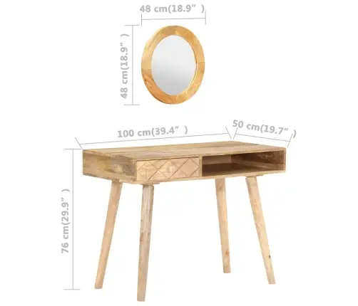 Tualetes Galdiņš Un Spogulis, 100X50X76 Cm, Mango Masīvkoks Vidaxl