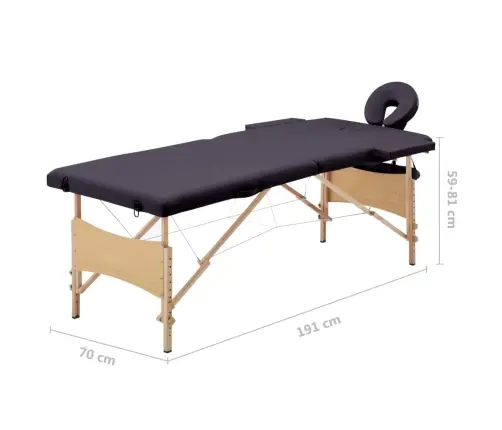 Sulankstomas Masažo Stalas, Violetinės Spalvos, Mediena, 2 Zonų