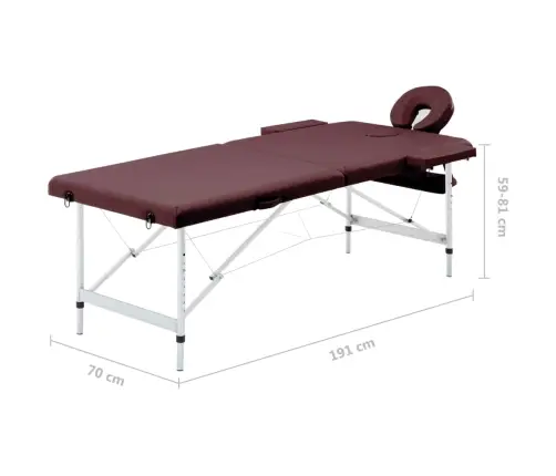 Saliekams Masāžas Galds, 2 Daļas, Alumīnijs, Vīna Violets Vidaxl