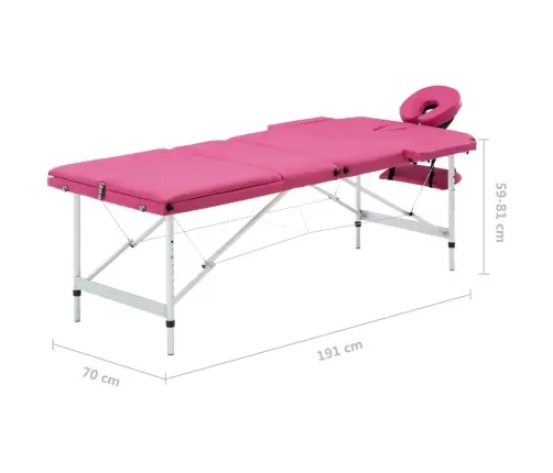 Saliekams Masāžas Galds, 3 Daļas, Alumīnijs, Rozā Vidaxl