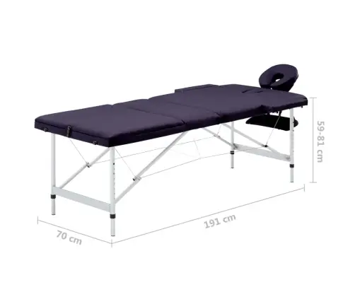 Sulankstomas Masažo Stalas, Violetinis, Aliuminis, 3 Zonų