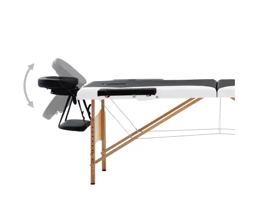 Saliekams Masāžas Galds, 2 Daļas, Koks, Melns Ar Baltu Vidaxl